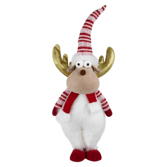Northlight 25" White & Red Standing Plush Moose Christmas Figure with Glitter Antlers | Michaels®
